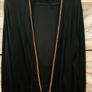 Chico’s travelers black gold beaded cardigan.